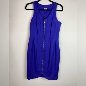 Royal Blue Structured Panel Zip Front Cotton Sheath Worthington